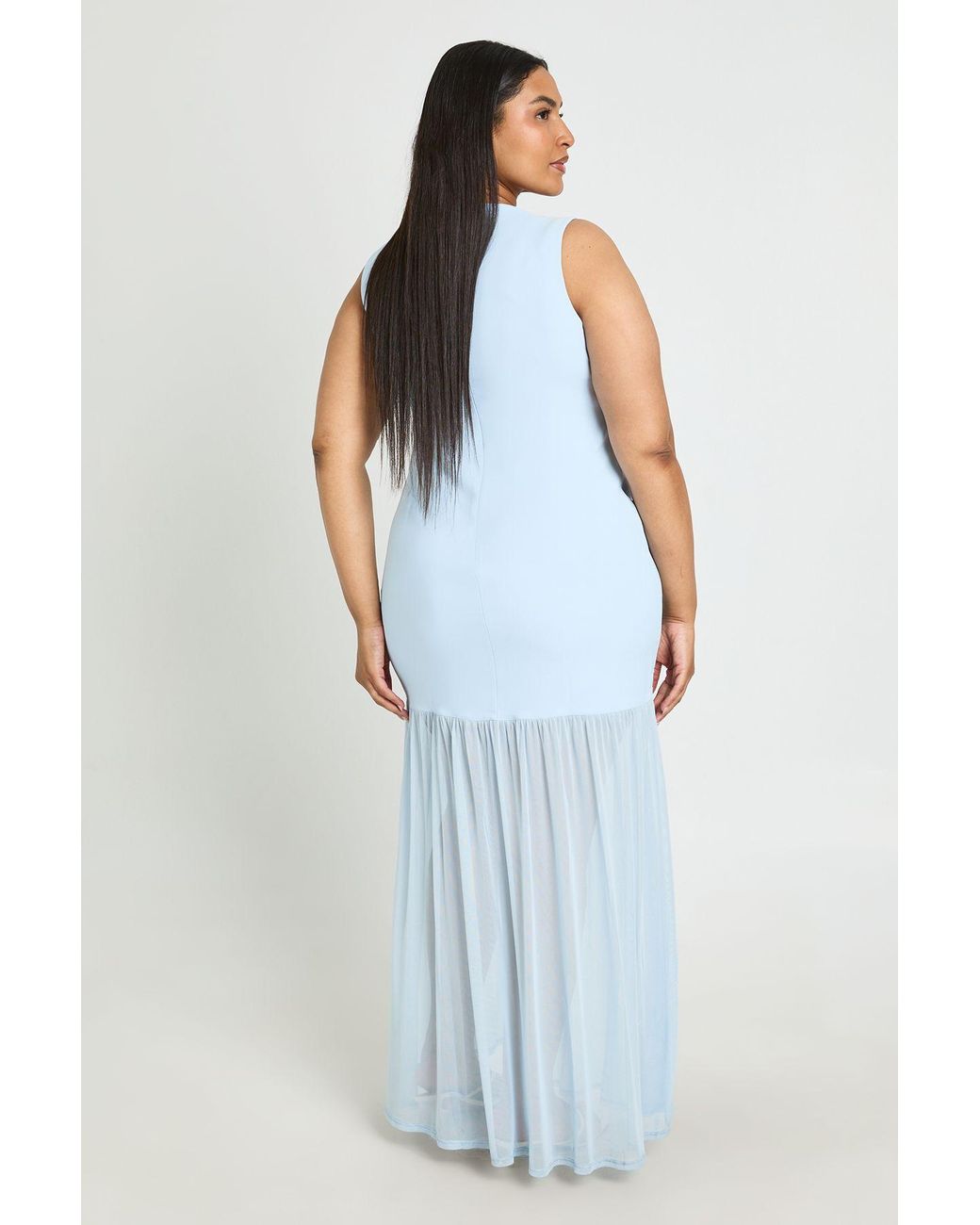 Boohoo Blue Plus Sheer Skirt Slash Neck Maxi Dress