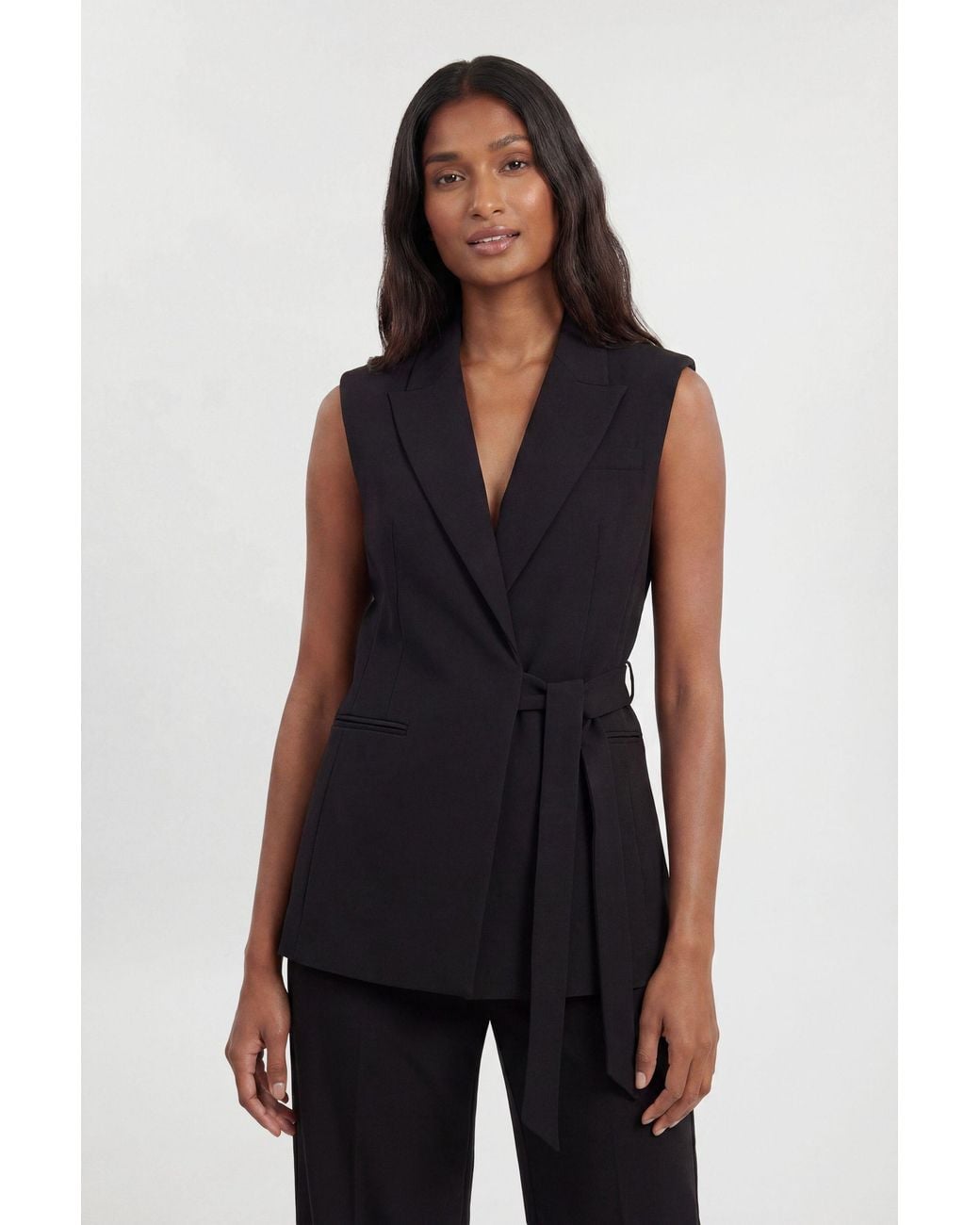 Karen Millen Black Compact Stretch Tailored Tie Front Waistcoat