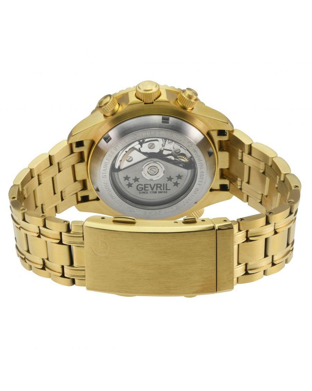Gevril Metallic Hudson Yards Chronograph Swiss Automatic, 316L Stainless Ipyg Steel Case, Enamel Dial,316L Bracelet Watch for men