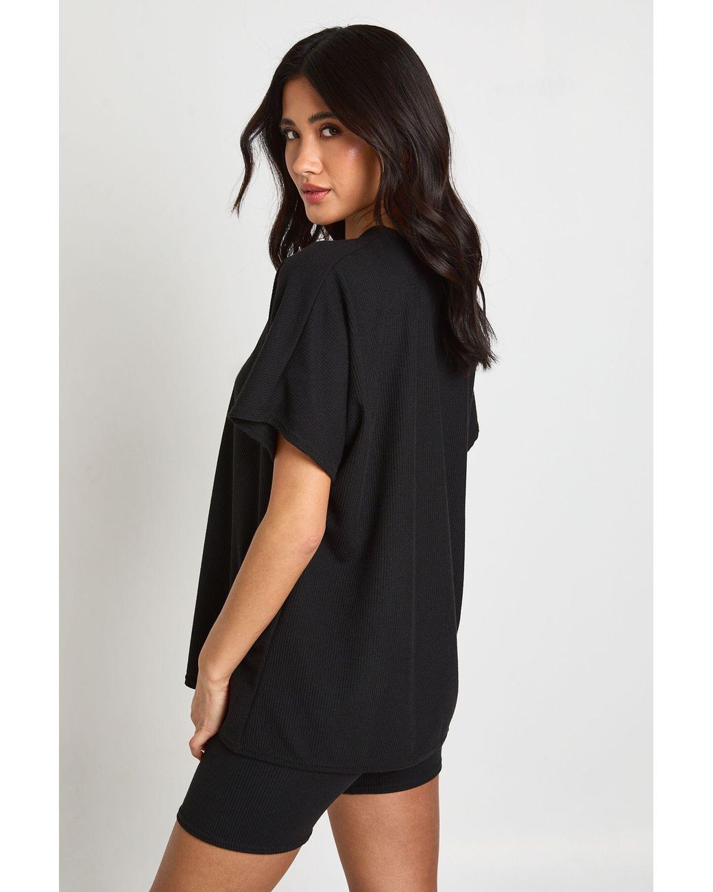 Boohoo Black Two Tone Rib Flared Short & Top Co Ord