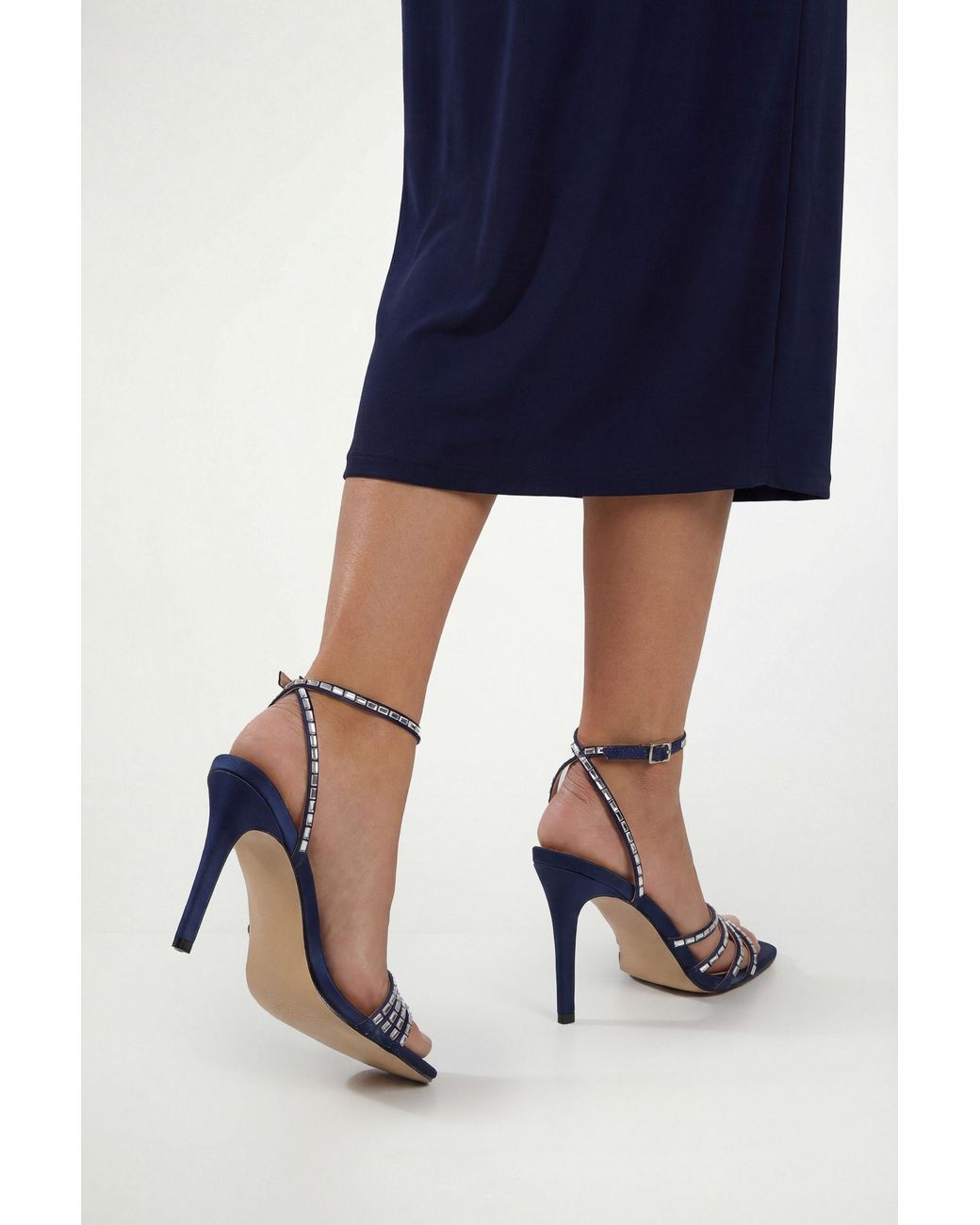 Wallis Blue Sophie Satin Embellished High Stiletto Heeled Sandals