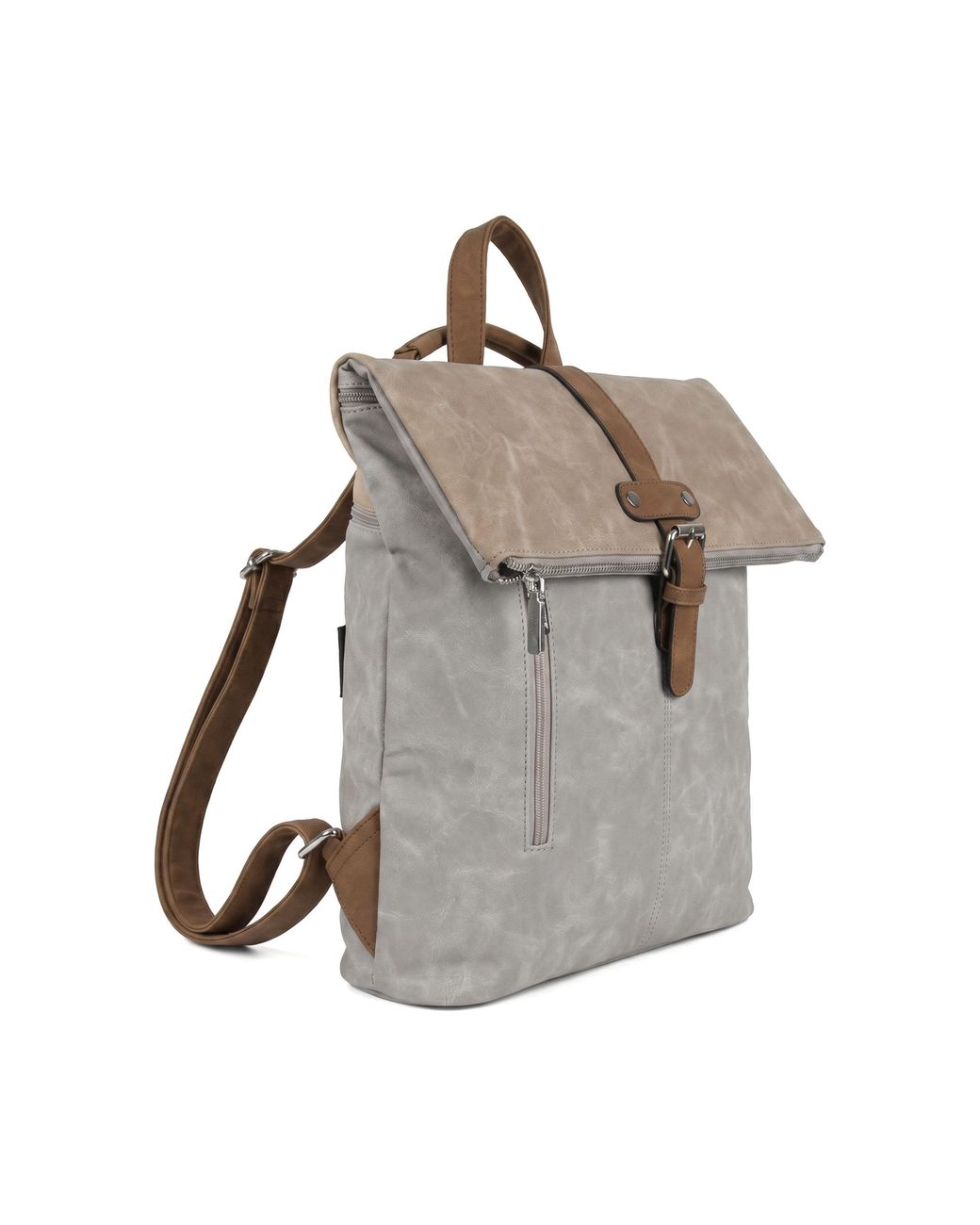 Woodland Leathers Gray Roll-Top Backpack, Anti-Theft Travel Bag With Luggage Strap