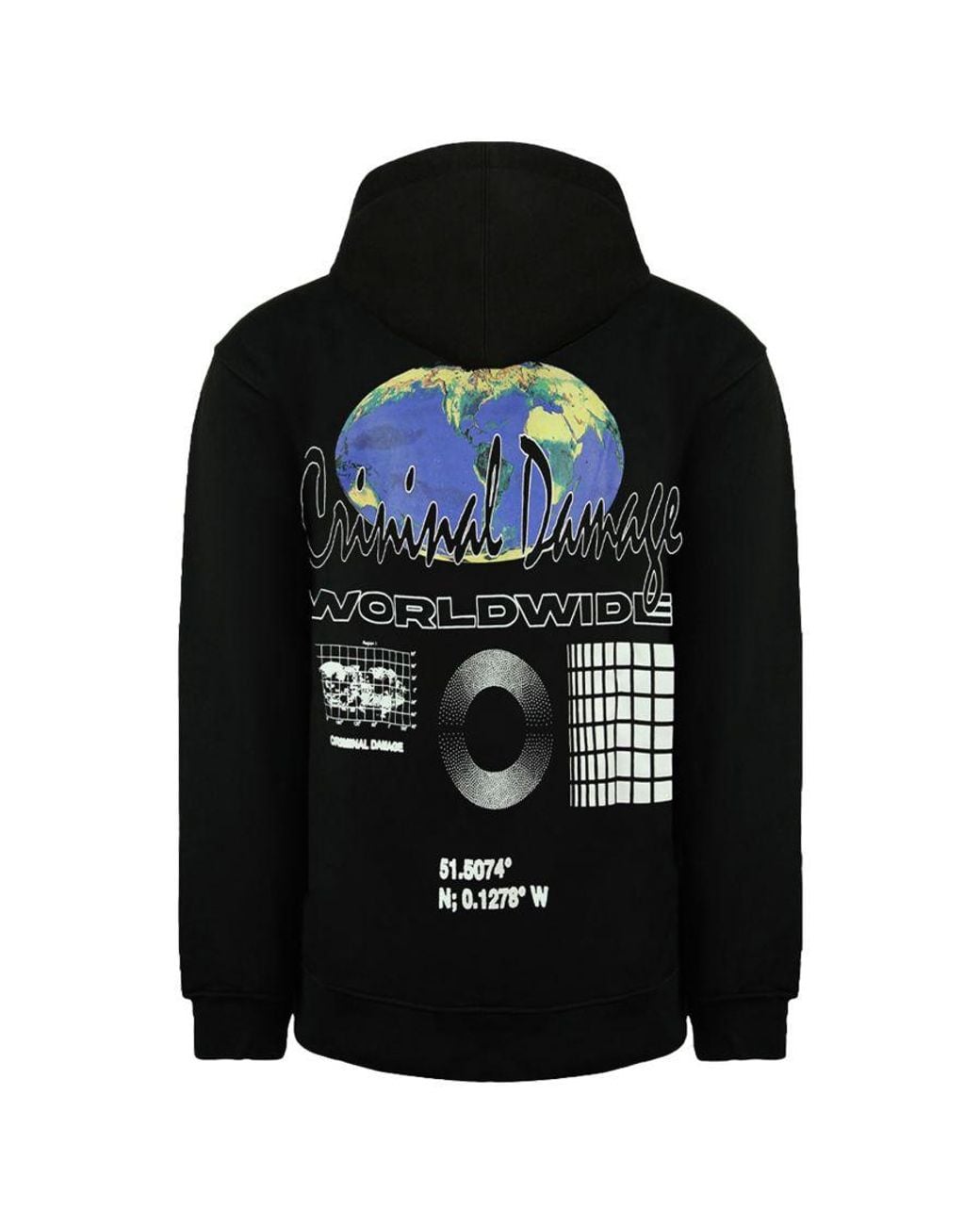 Criminal Damage Black Worldwide Hoodie Cotton for men