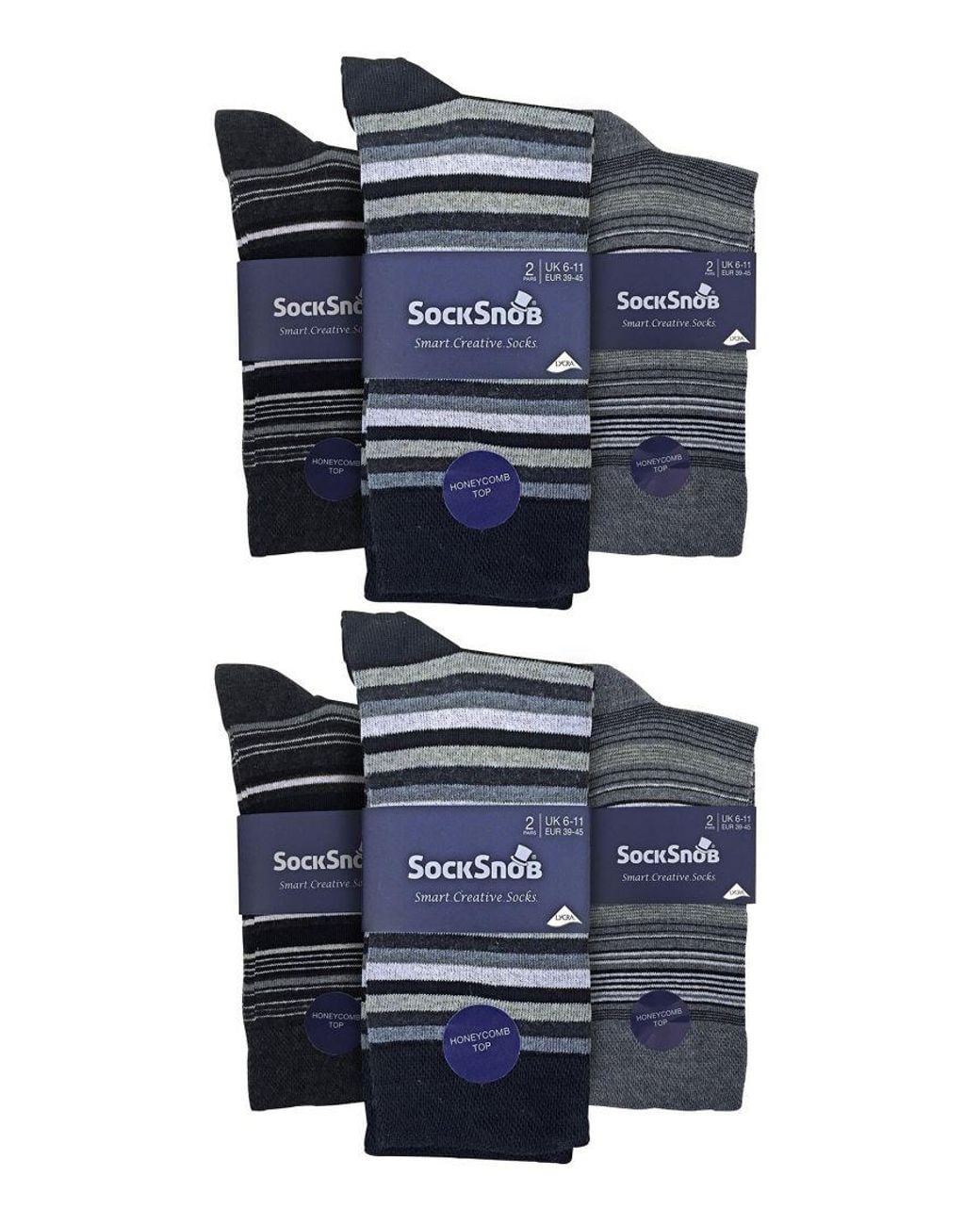 Sock Snob Black 12 Pair Multipack Cotton Colourful Striped Dress Socks for men