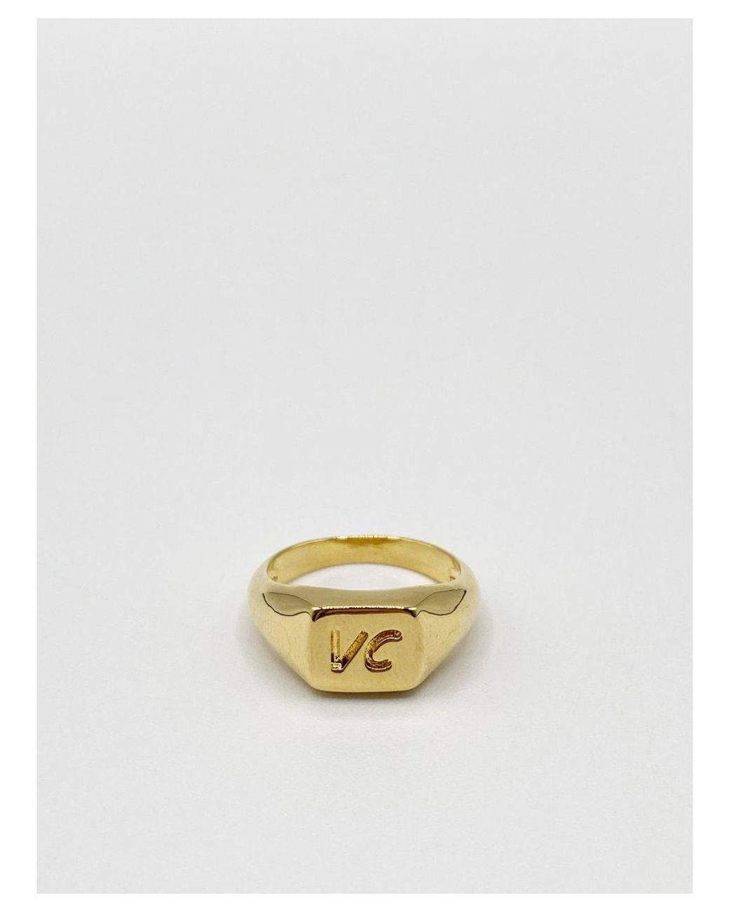 SVNX White Vc Engraved Signet Ring Plated