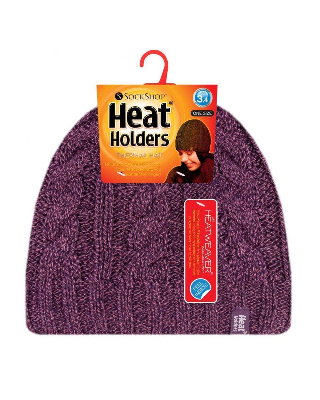 Heat Holders Purple Thermal Fleece Lined Cable Knit Winter Hat