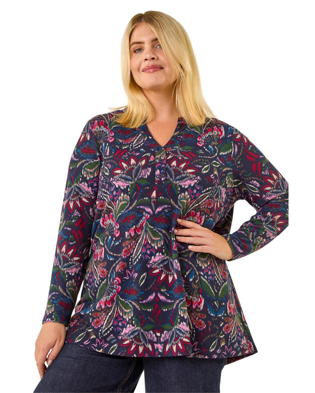 Roman Blue Paisley Print Soft Stretch Top