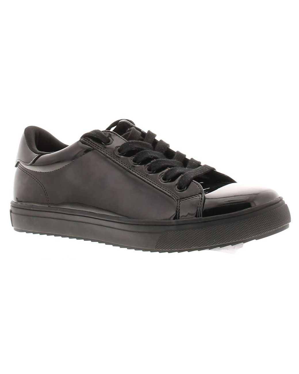 Platino Black School Shoes Trainers Drawn Lace Up Patent