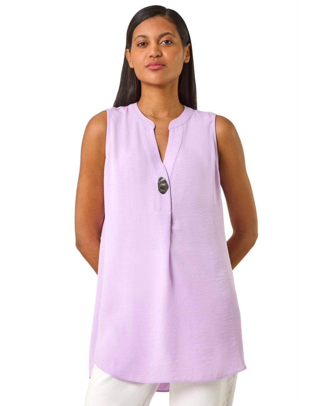 Roman Purple Longline Buttoned Vest Top