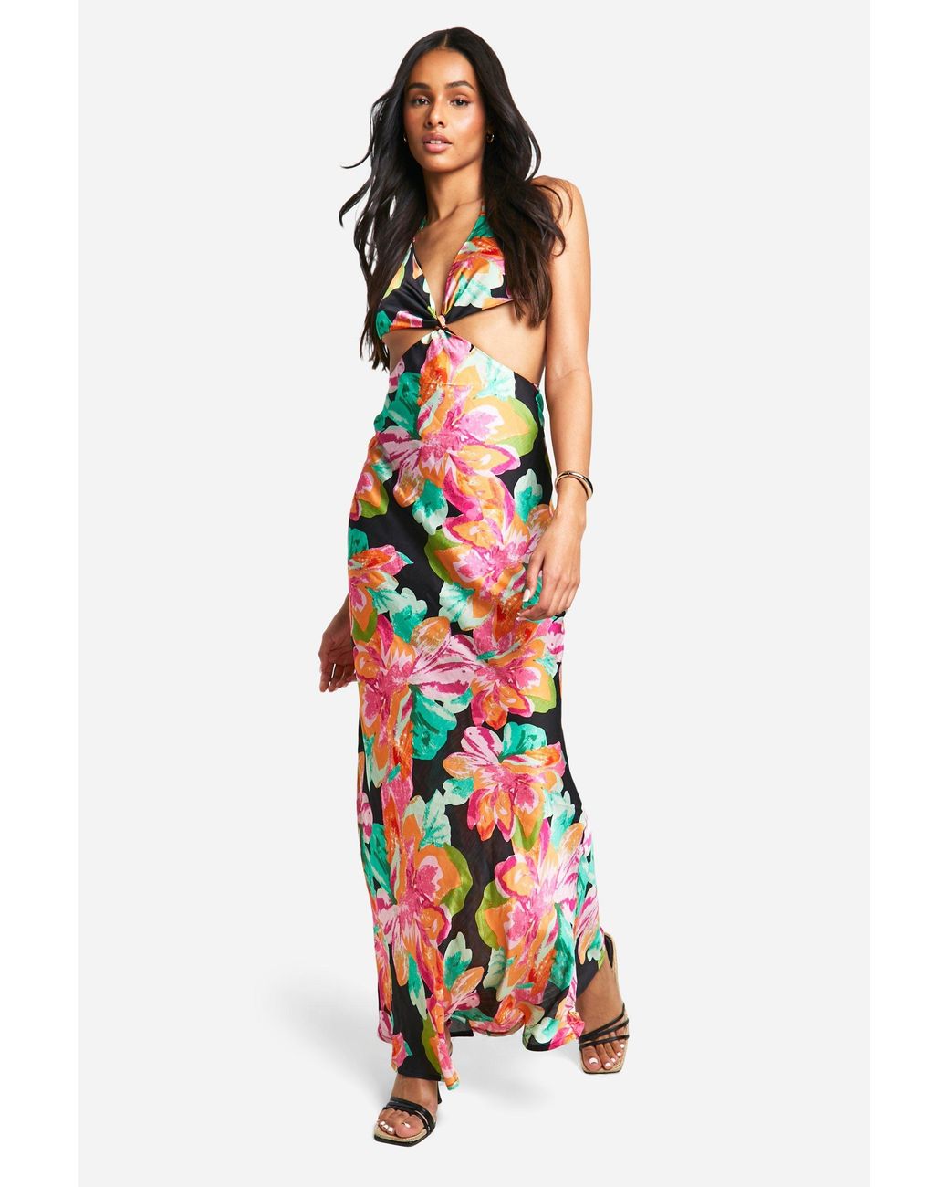Boohoo White Tall Chiffon Jacquard Floral Cut Out Maxi Dress