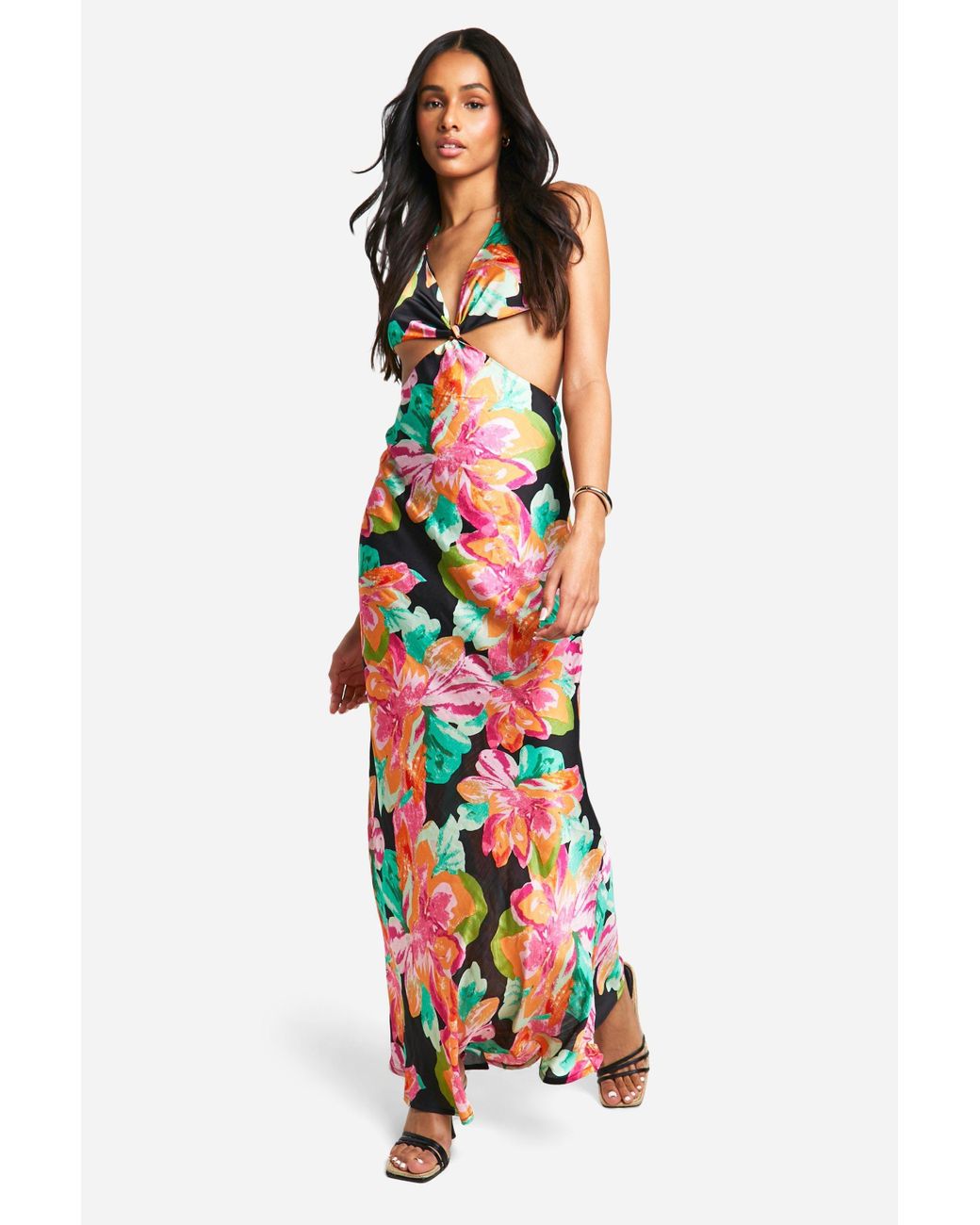 Boohoo White Tall Chiffon Jacquard Floral Cut Out Maxi Dress