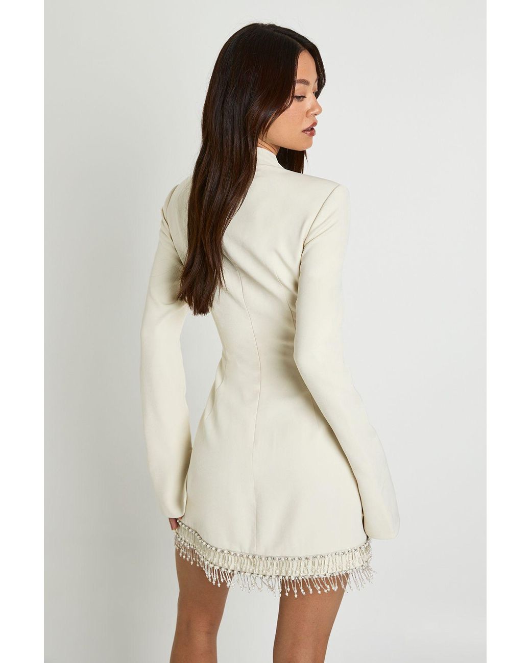 Boohoo White Tall Grown On Neck Trim Hem Shift