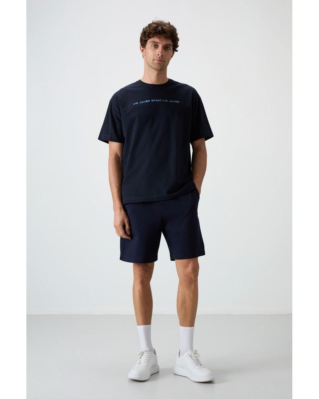 TOMMY LIFE Blue Oversized Crew Neck Printed T-Shirt for men