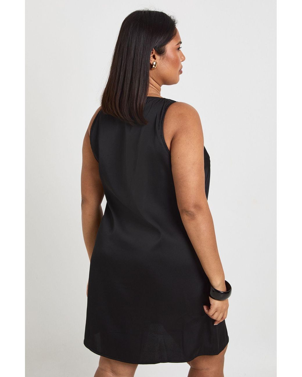 Boohoo Black Plus Satin Plunge Front Lace Trim Shift Dress
