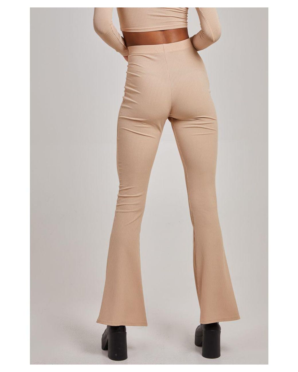 Pink Vanilla Gray Ribbed Flare Trousers