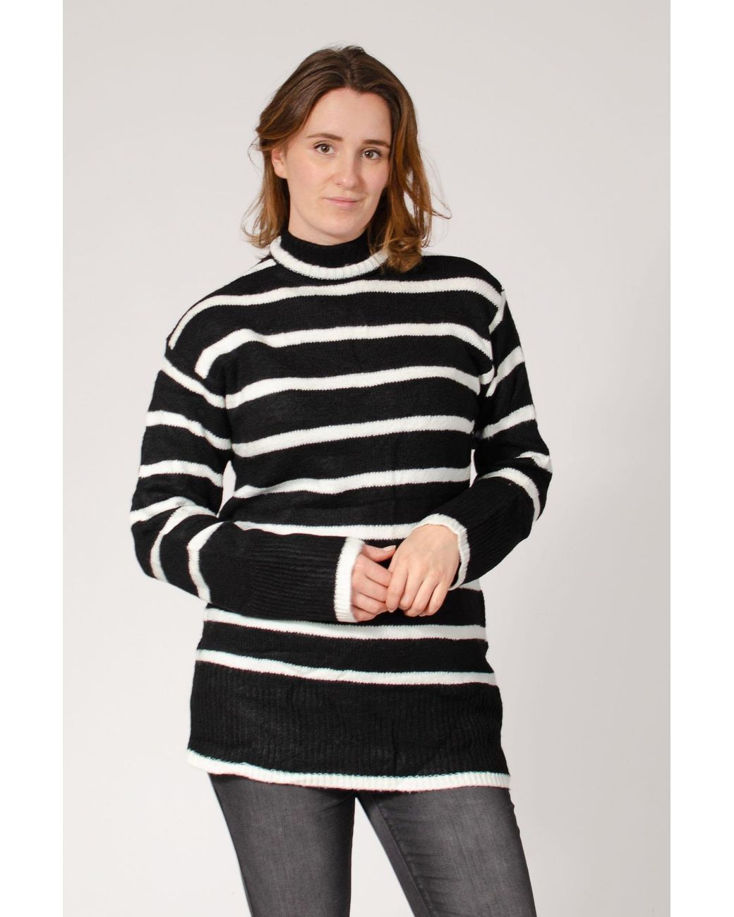 New Look Black Longline Striped Roll Neck Jumper