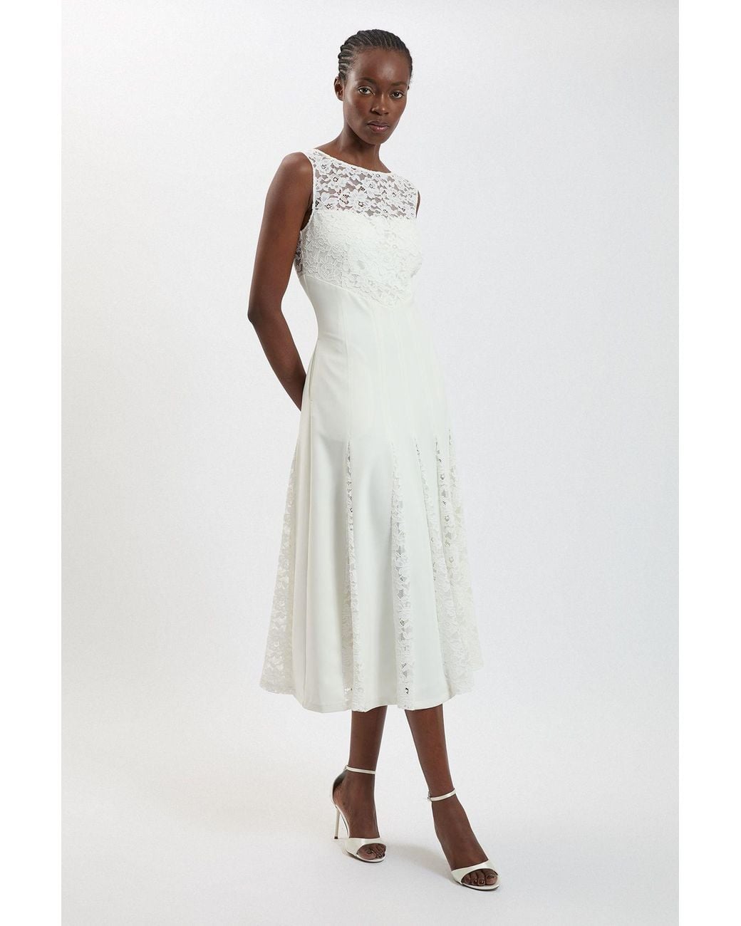 Karen Millen White Compact Stretched Lace Detail Midi Dress