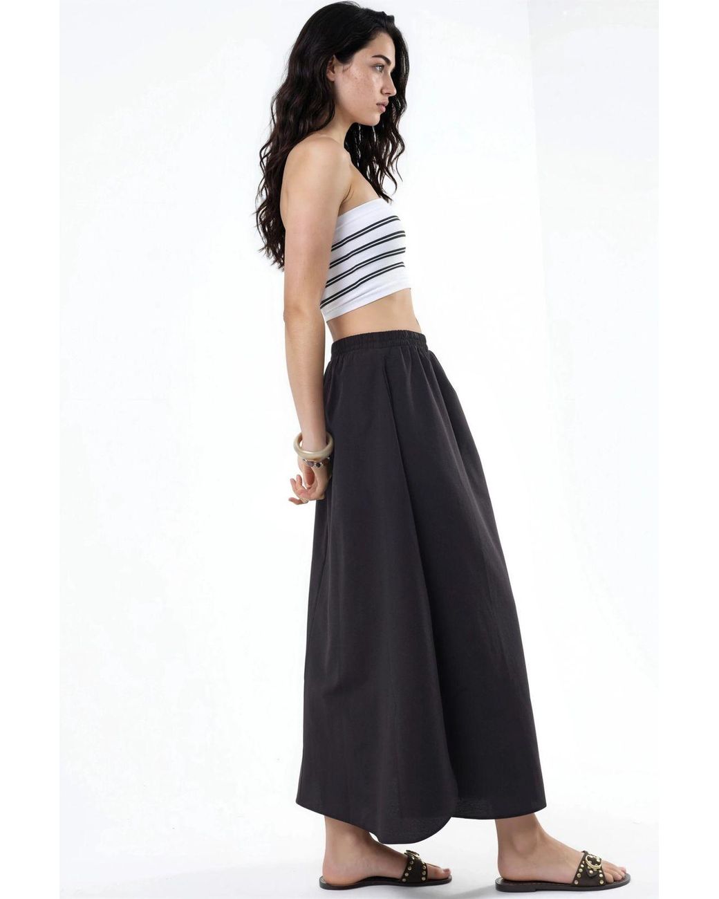 Busem Blue High Waist Midi A-Line Skirt