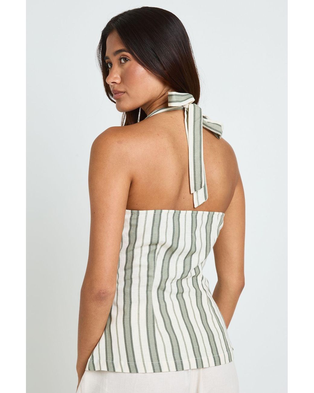 Boohoo White Premium Linen Stripe Halterneck Waistcoat