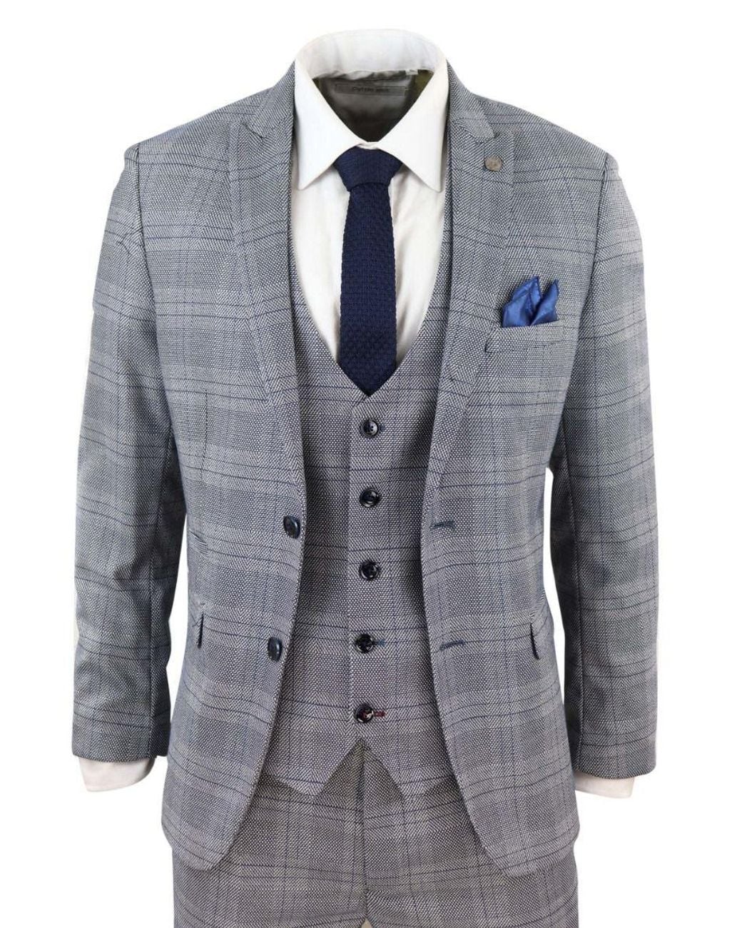 Infinity Leather Blue 3 Piece Birdseye Check Classic Suit for men