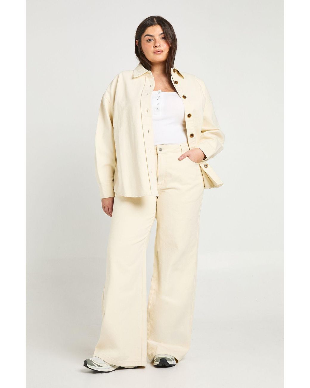 Boohoo Natural Plus Denim Wide Leg Jean