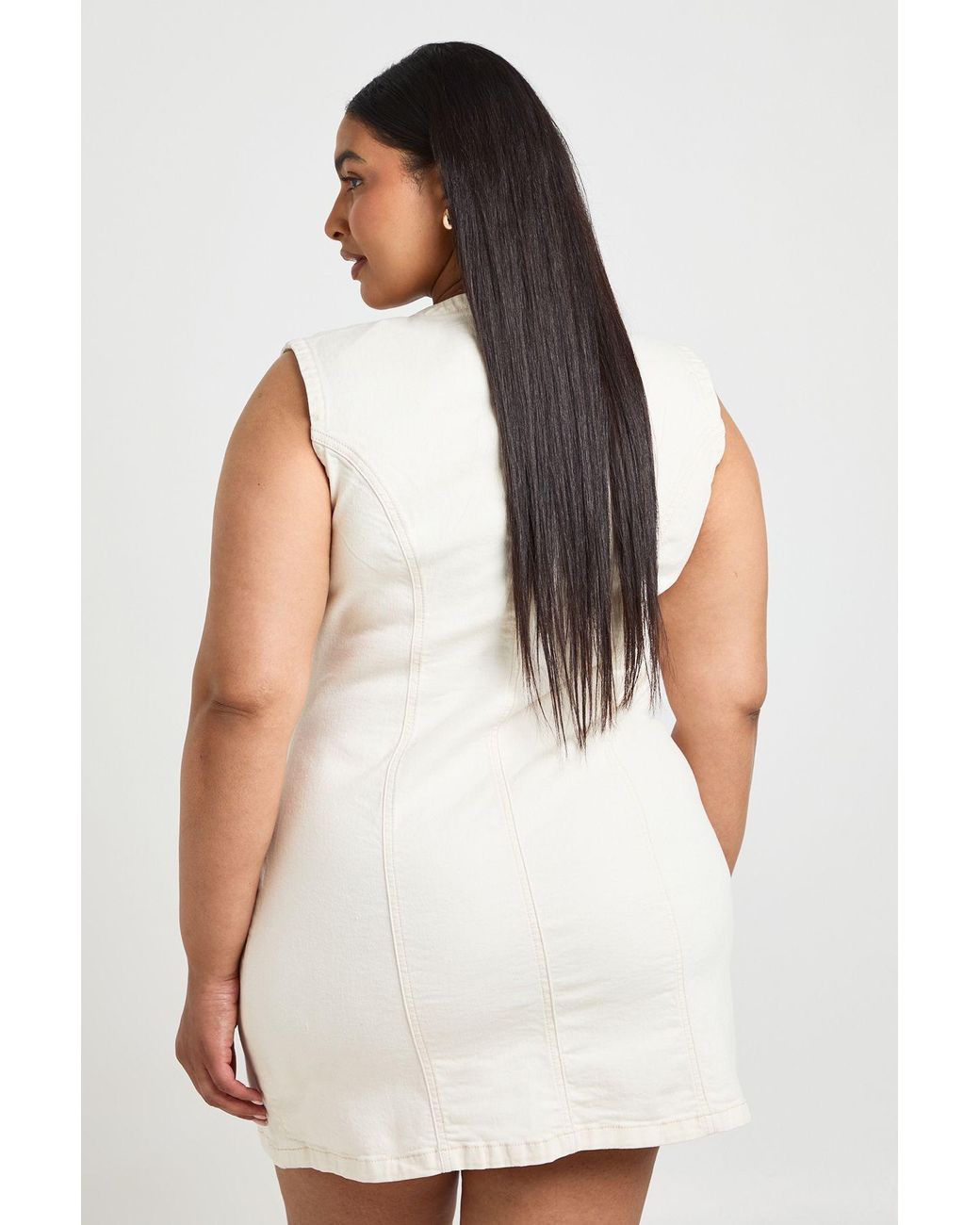 Boohoo White Plus Seam Detail Button Down Mini Dress