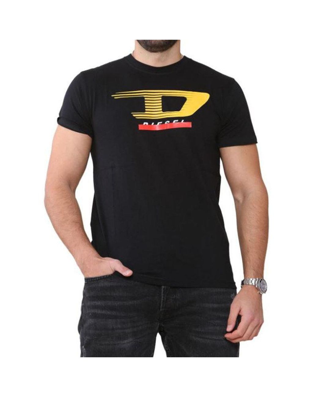 DIESEL Black T Just Y4 T Shirt Crew Neck Short Sleeve Casual Cotton Tee for men