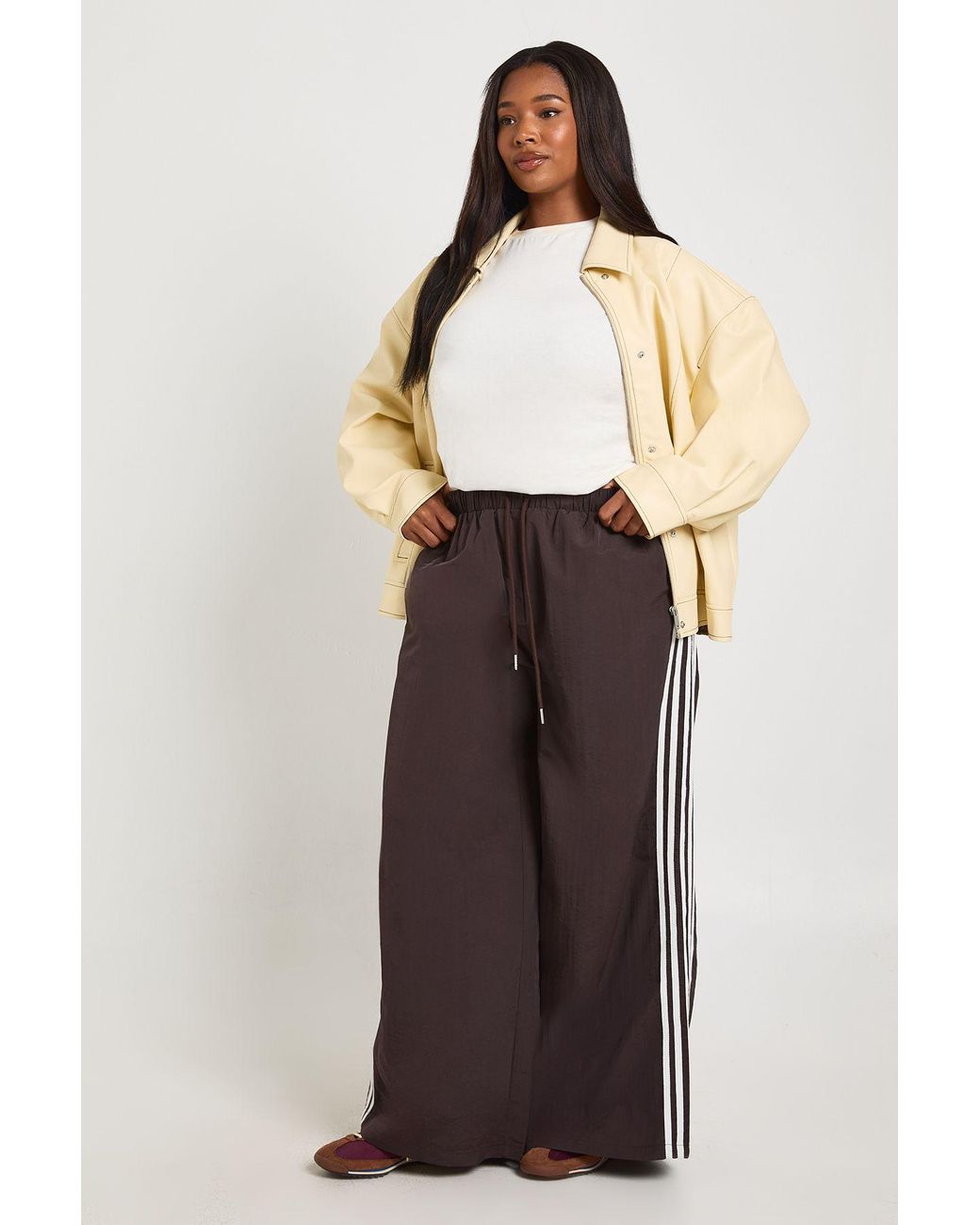 Boohoo Brown Plus Nylon Side Stripe Wide Leg Trouser