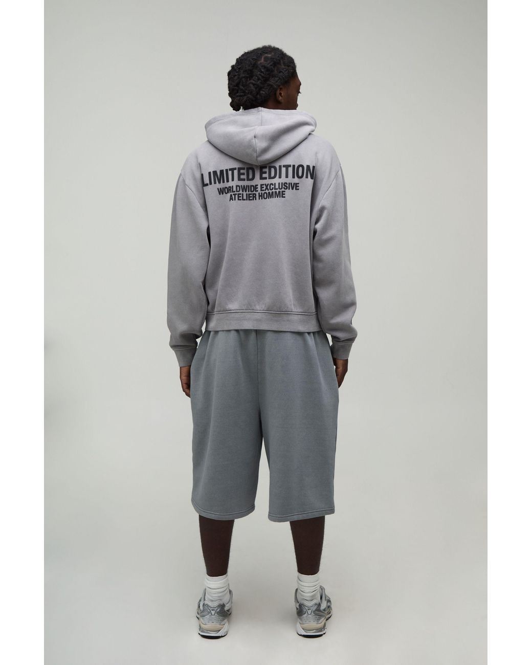 BoohooMAN Gray Oversized Boxy Limited Edition Washed Raised Text Zip Through Hoodie for men