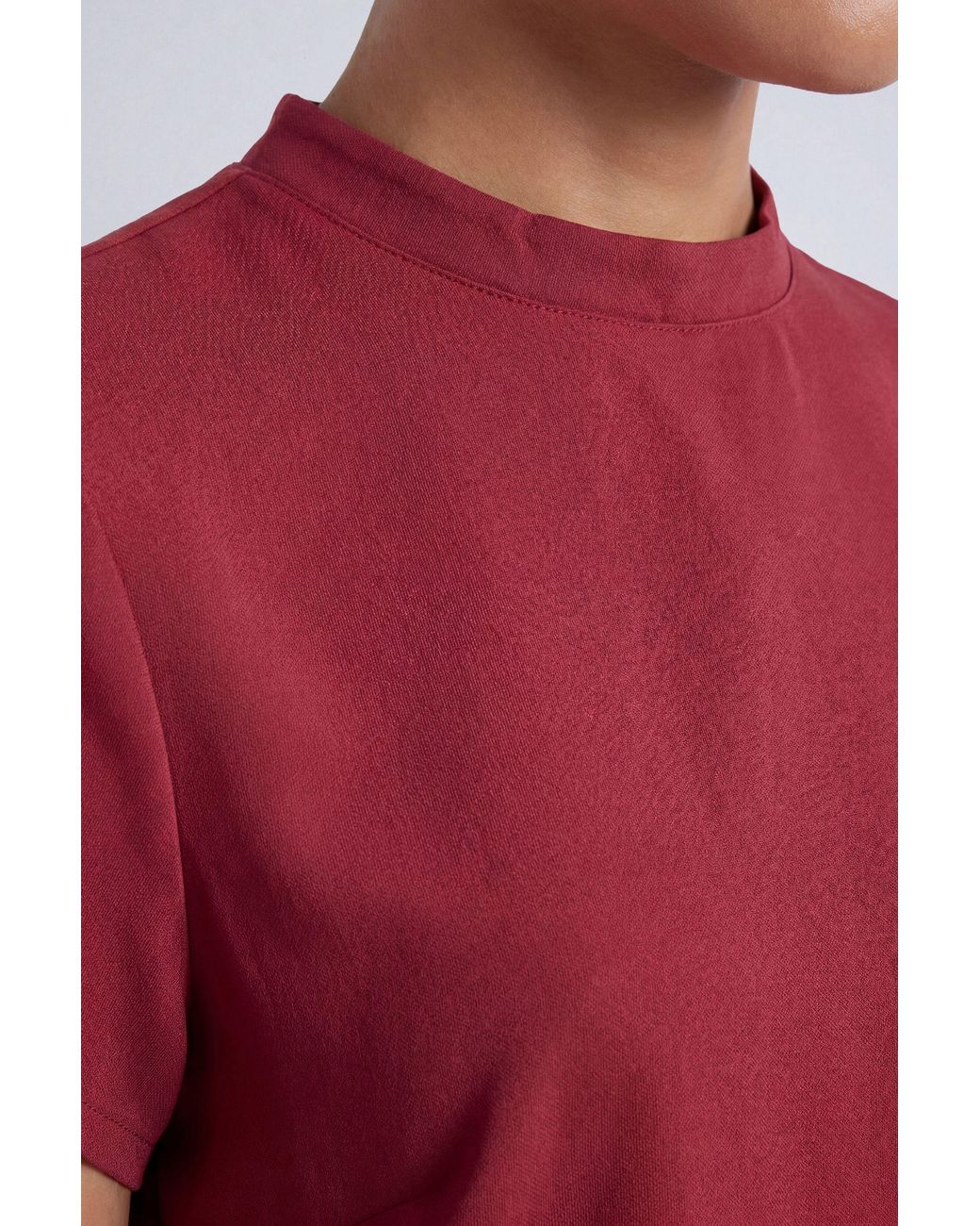 PRINCIPLES Red High Neck Twill Short Sleeve Top
