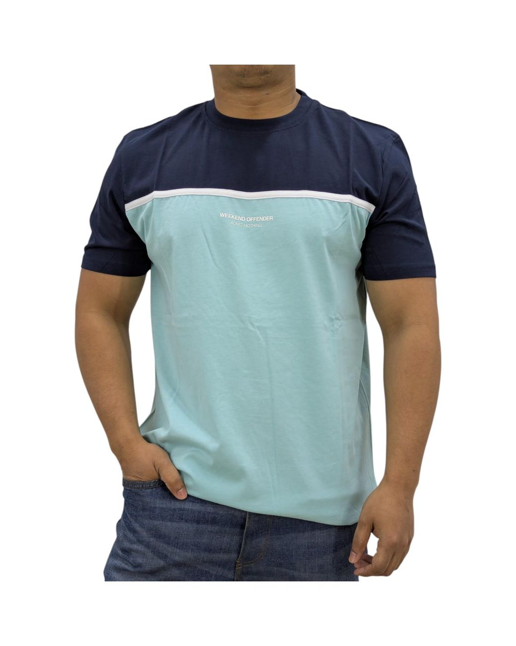 Weekend Offender Blue T Shirt Studio 54 Crew Neck Short Sleeve Casual Cotton Top for men