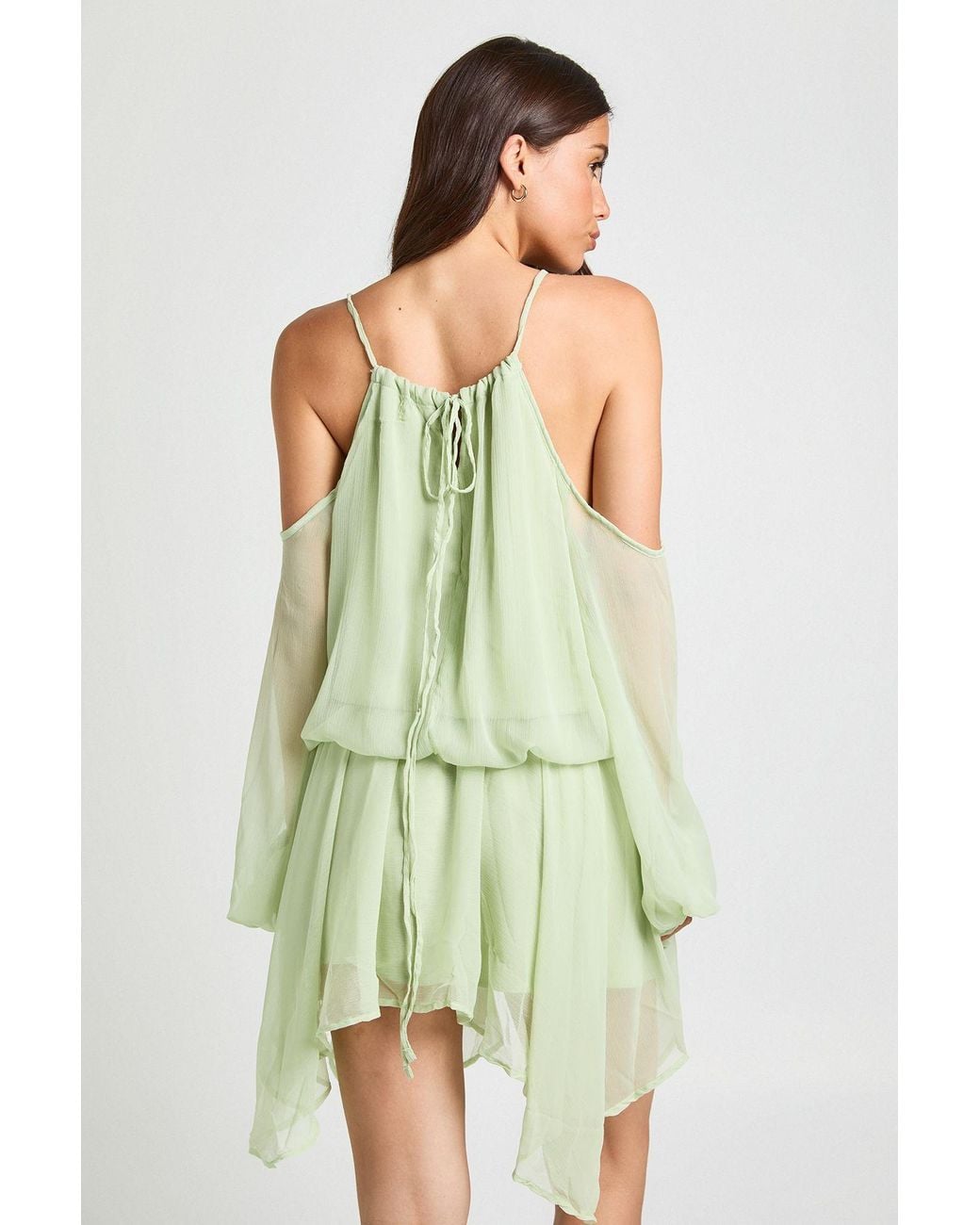 Boohoo Green Pastel Volume Sleeve Mini Dress