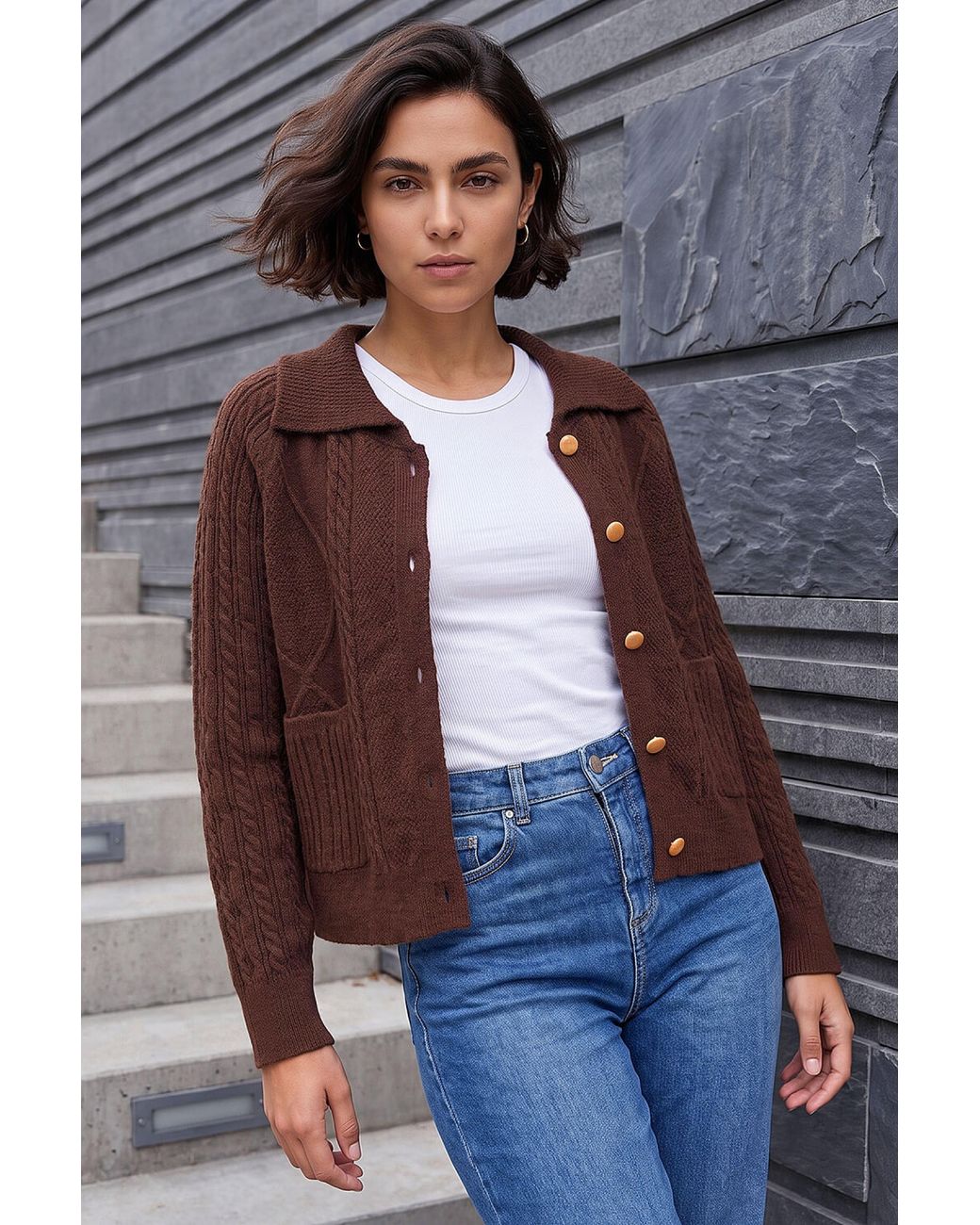 Roman Gray Chunky Cable Cardigan