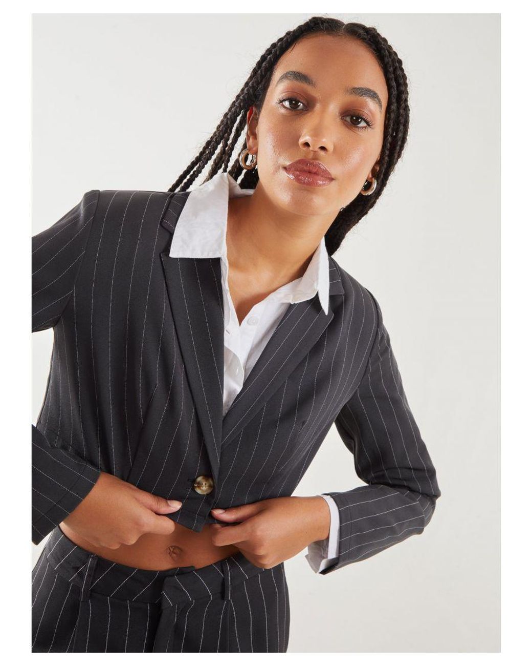Pink Vanilla Blue Pinstripe Cropped Blazer