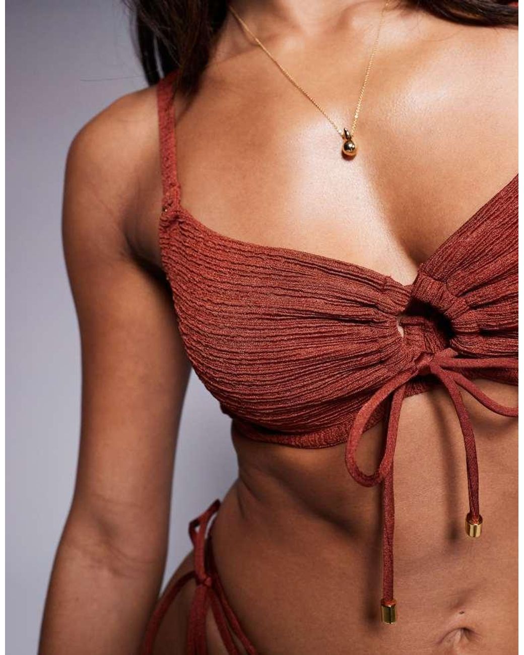 Boux Avenue Brown Amalfi Stripe Texture Balcontte Underwire Bikini Top