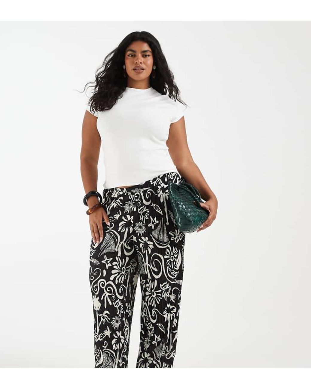 Vero Moda Black High Waist Wide Leg Plisse Trouser