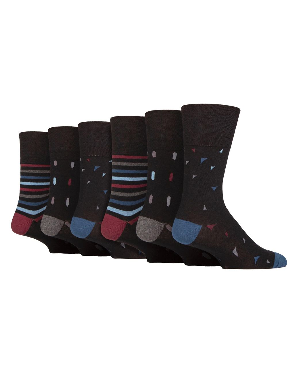Gentle Grip Black 6 Pack Non Elastic Square Patterned Cotton Socks For Poor Circulation for men