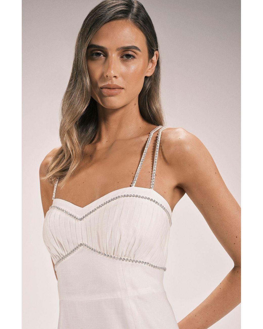 Karen Millen Pink Cotton Diamonte Detail Woven Midi Dress