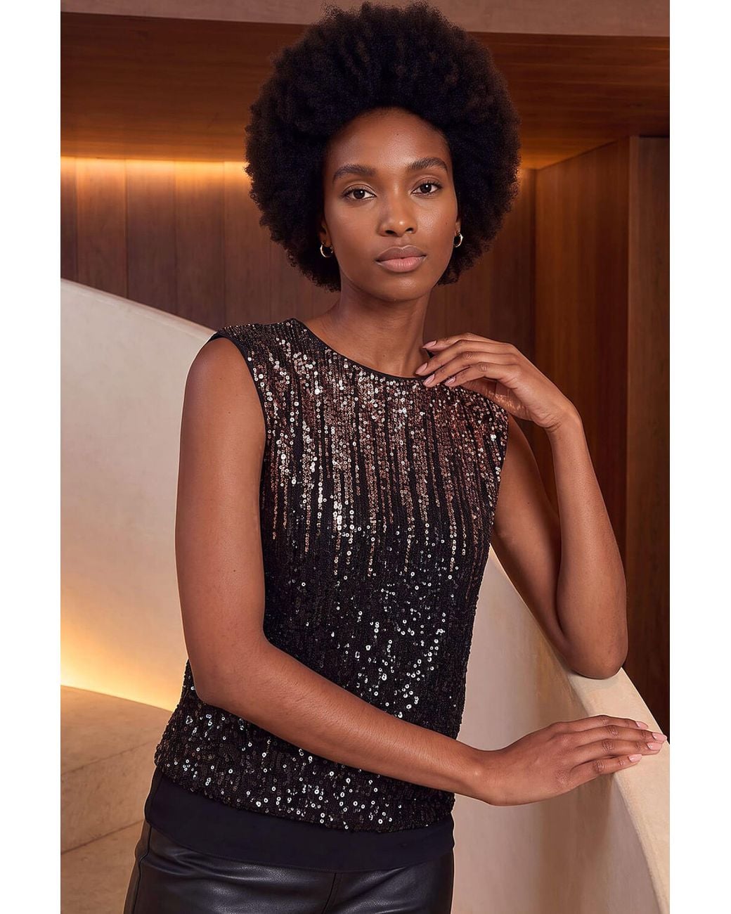 Roman Black Ombre Sequin Bow Back Top