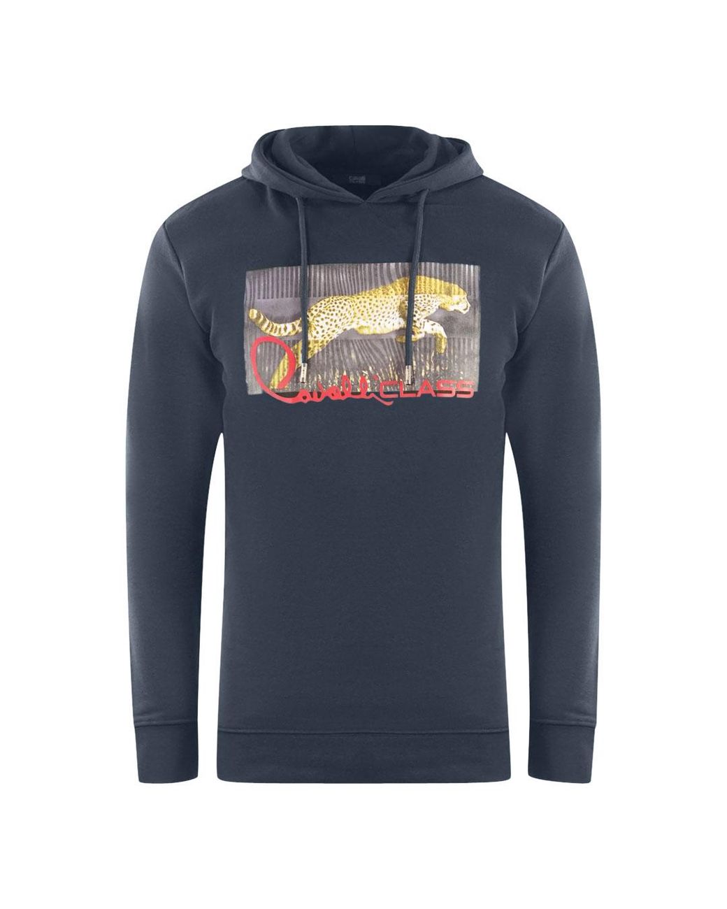 Roberto Cavalli Blue Sprinting Leopard Logo Hoodie for men