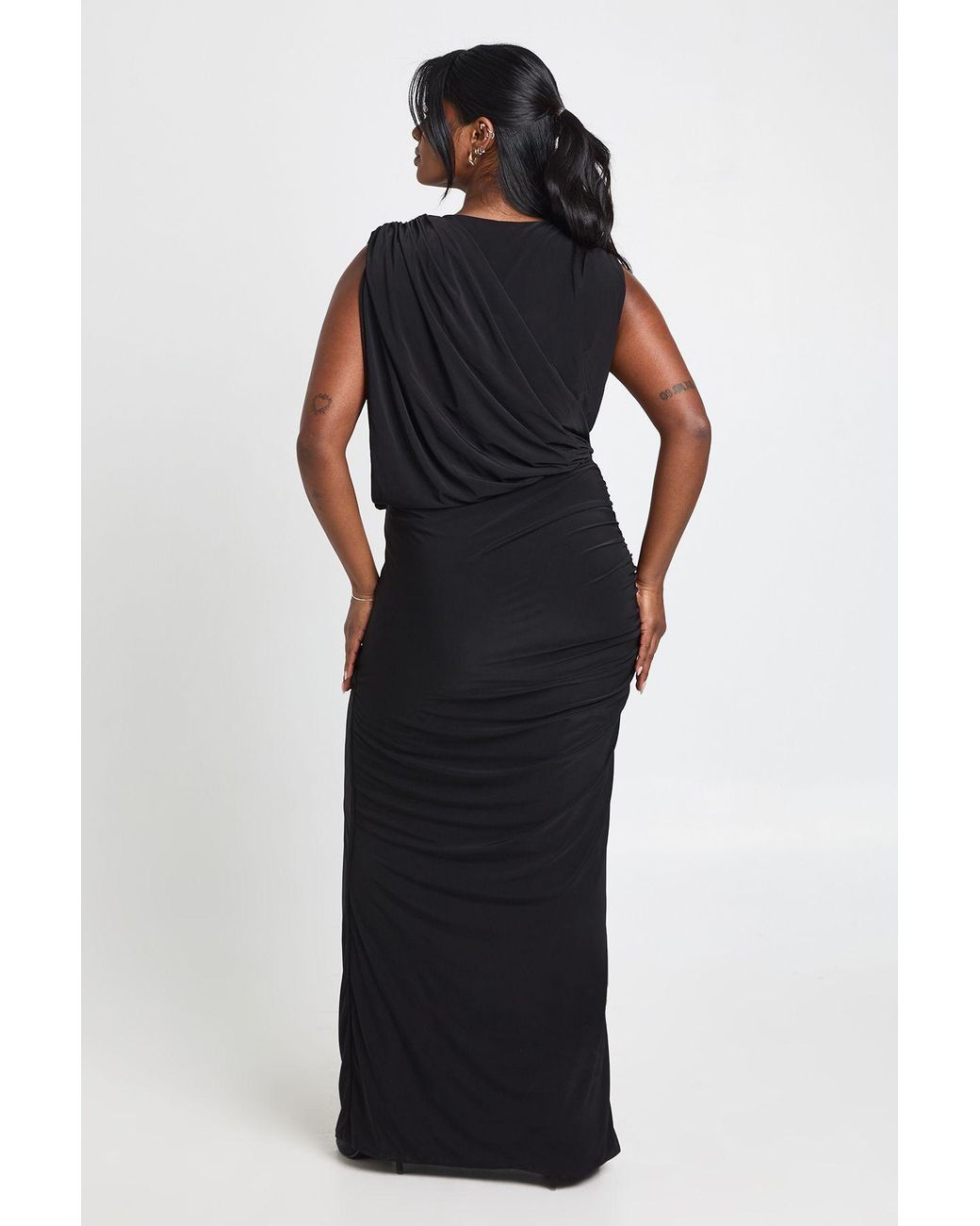 Boohoo Black Plus Drape Front Ruched Maxi Dress
