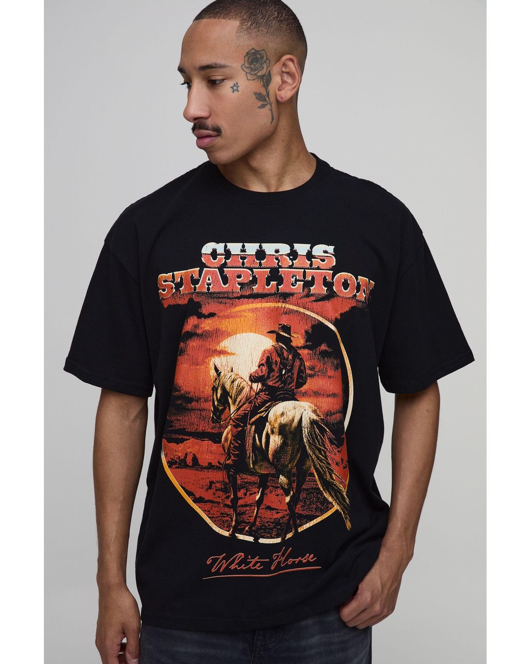 BoohooMAN Black Oversized Chris Stapleton License Print T-Shirt for men