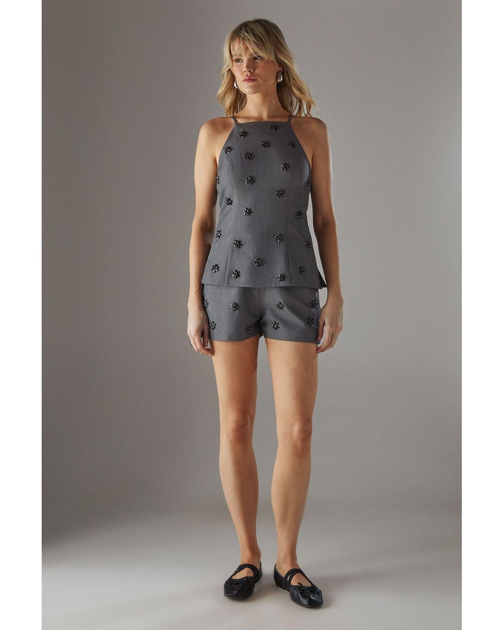 Warehouse Gray Embellished Tailored Shorts