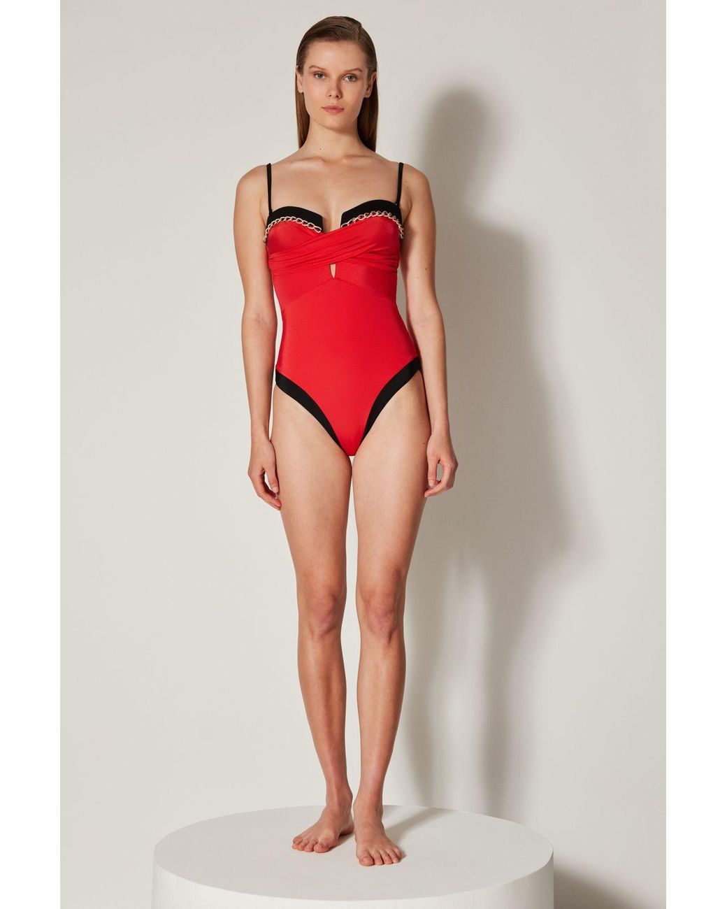 Penti Red Solid Balconette One-Piece Swimsuit