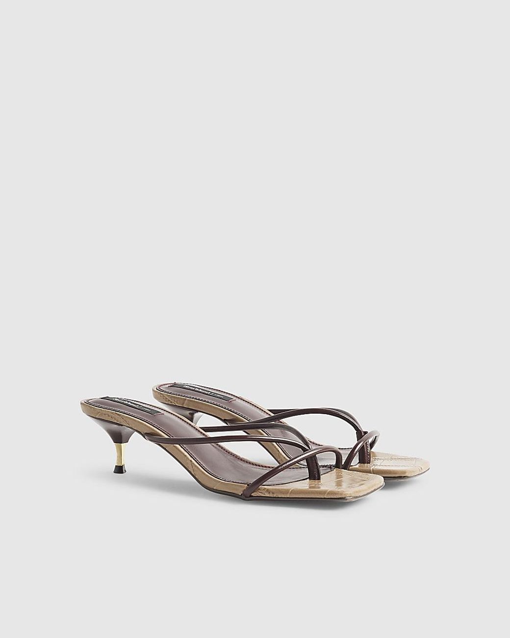 River Island White Mule Sandals Strap Toe Thong Heeled Shoes Pu