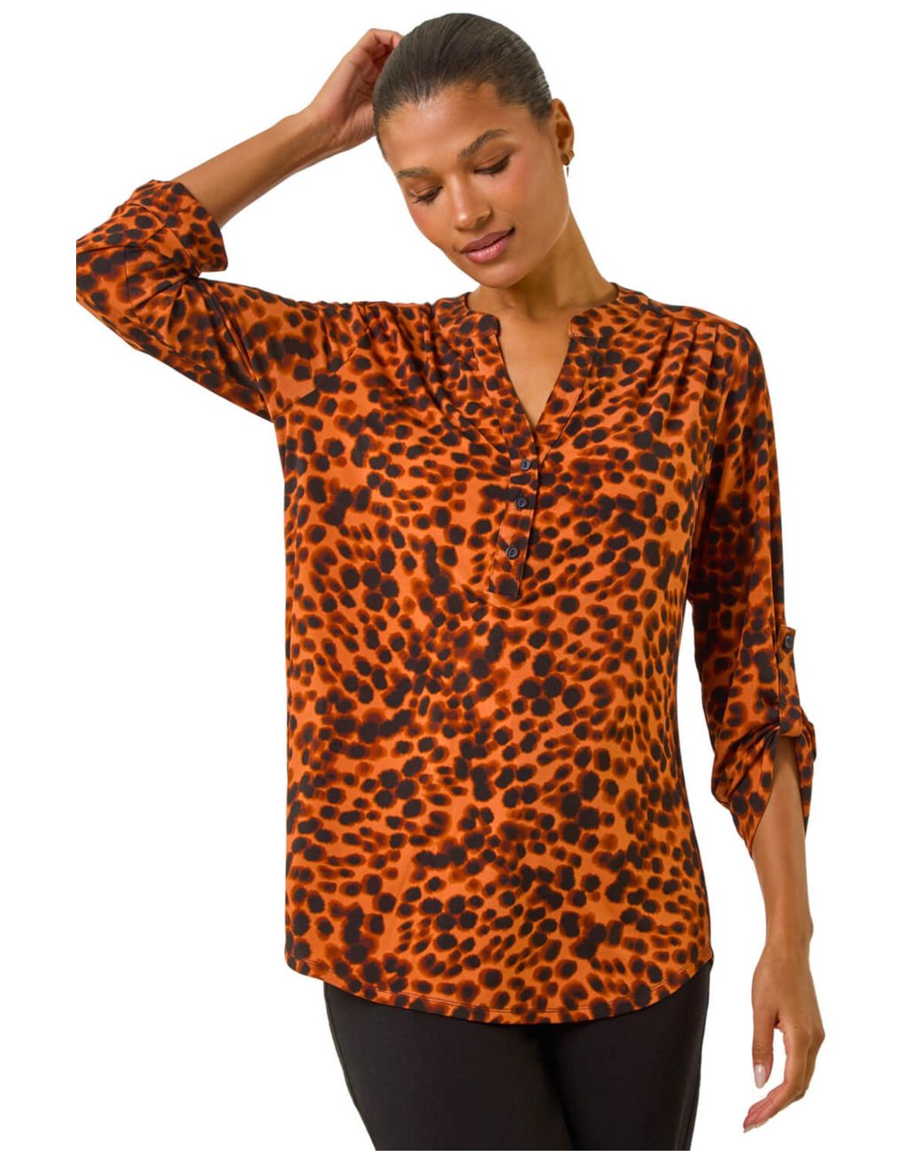 Roman Orange Spot Print Stretch Top