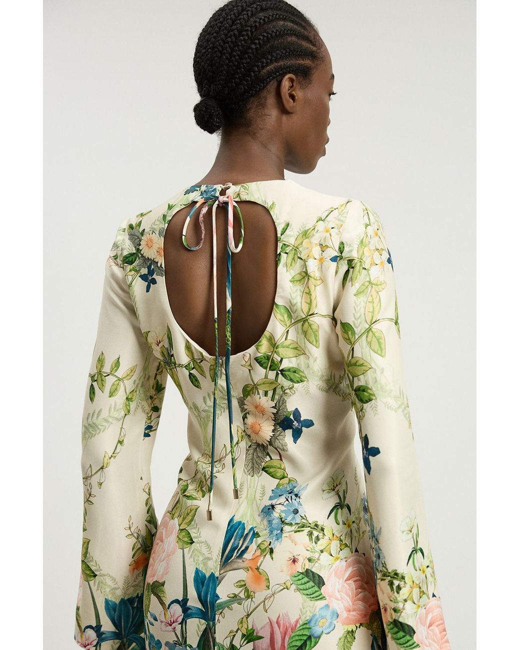 Karen Millen Multicolor Floral Print Viscose Satin Crepe Woven Midi Dress