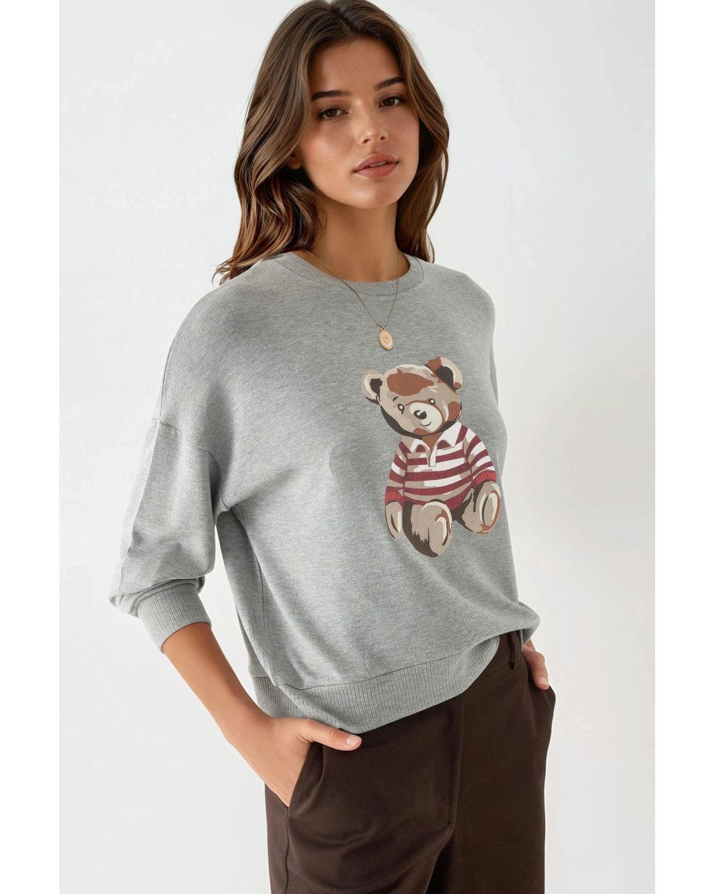 Busem Gray Printed Crew Neck Long Sleeved Sweatshirt