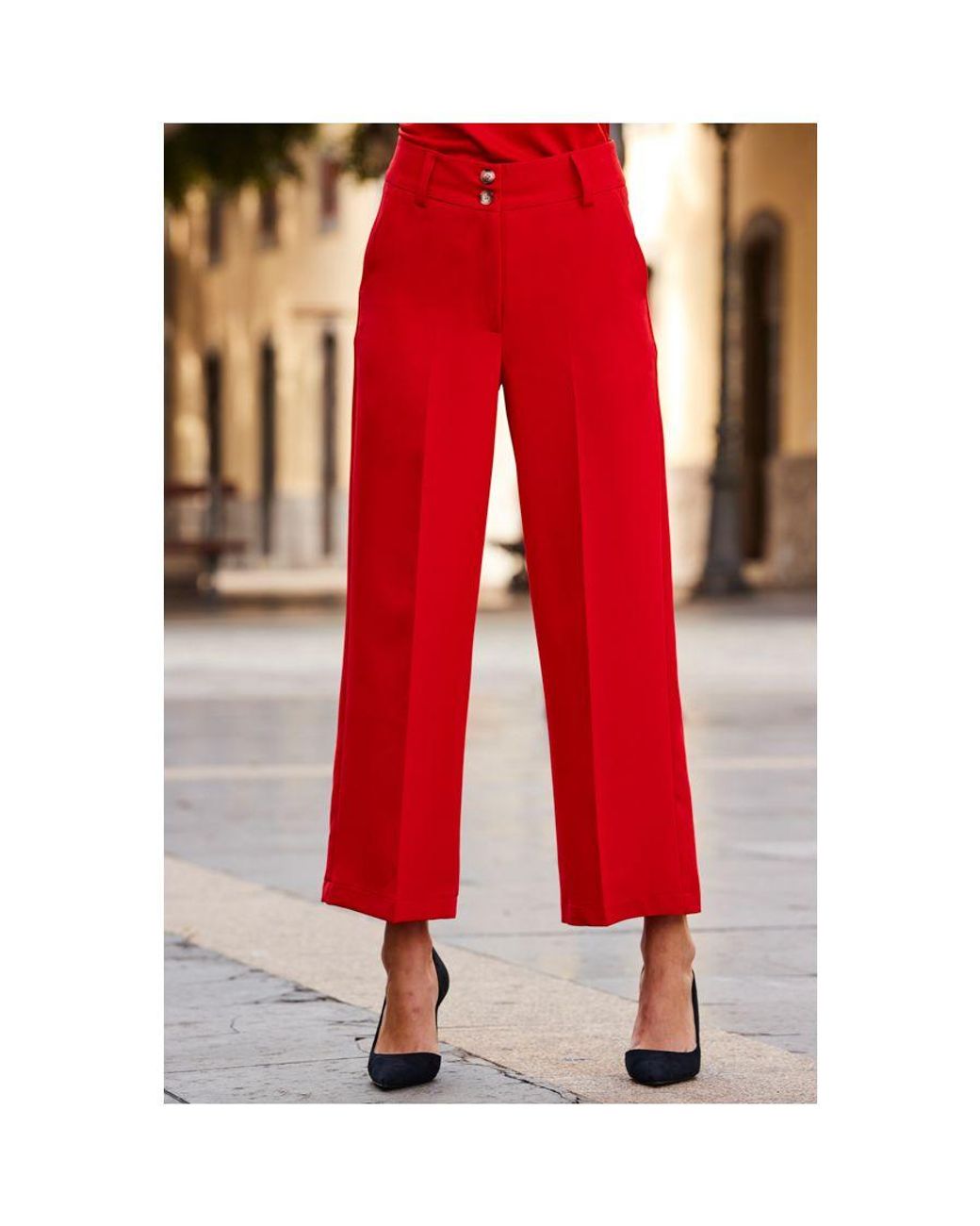 Sosandar Red Culotte Trousers With Pockets