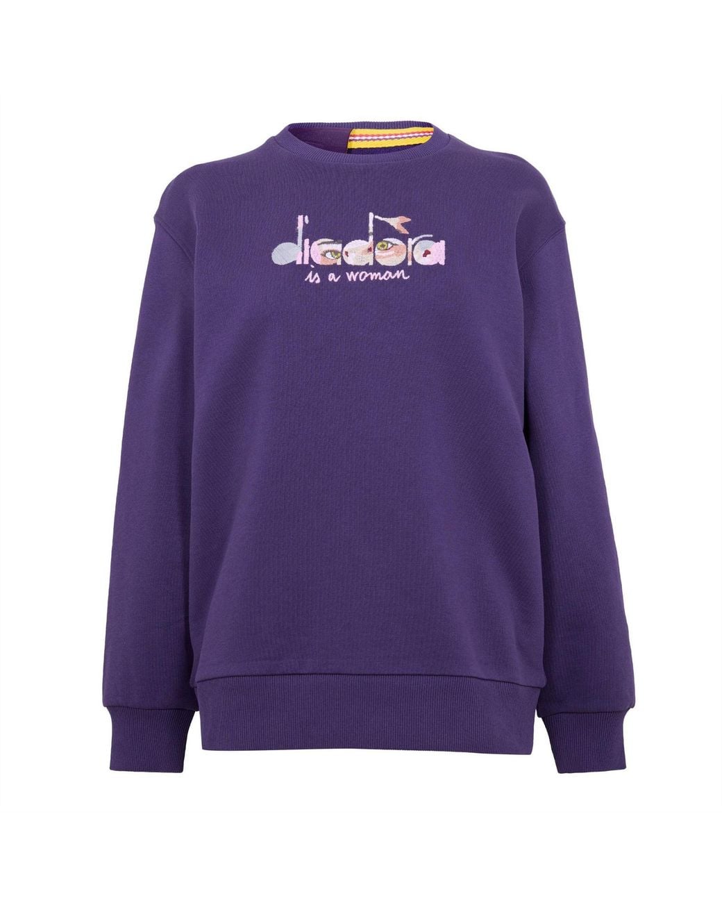 Diadora Purple Embroidered Crew Neck Ribbed Collar Long Sleeve Sweater